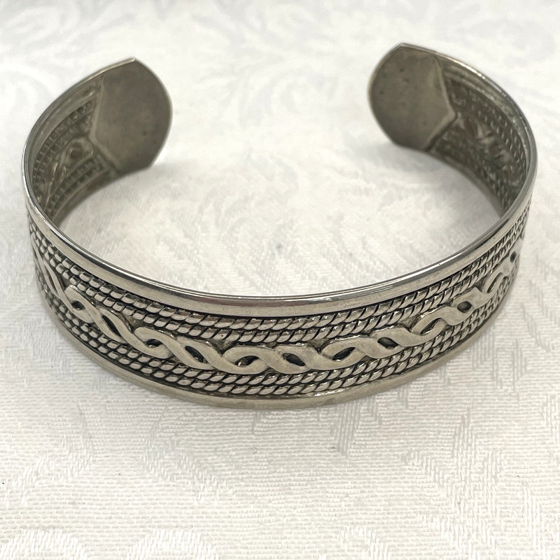 Braided Woven Silver-Tone Cuff Bangle Bracelet Modernism Contemporary gallery