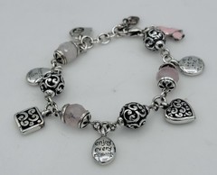 Brighton Power of Pink 2007 Bracelet Rose Quartz Pink Ribbon Charms Retired