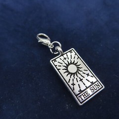 THE SUN Tarot Card Charm Zipper Pull Keychain Add On Clip Dangle Silver Tone