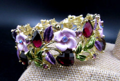 JOAN RIVERS PURPLE SWARVOSKI CRYSTAL ENAMEL FLOWER MAGNETIC BRACELET NEW IN BOX
