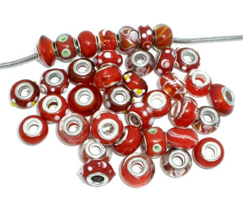Pack of 10 Red MIX Lampwork Murano Glass Beads For Snake Chain Charm Bracelet. gallery