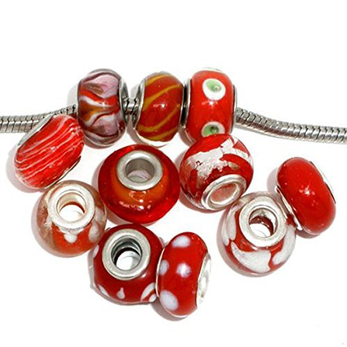 Pack of 10 Red MIX Lampwork Murano Glass Beads For Snake Chain Charm Bracelet. gallery