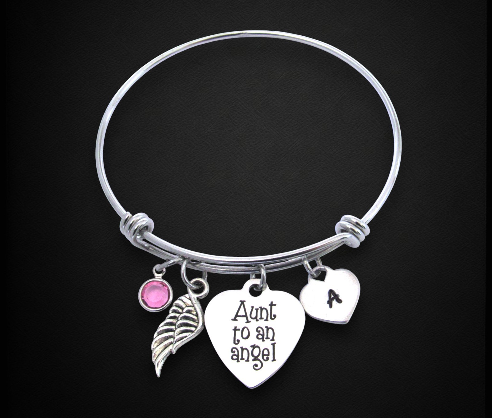 Aunt to an Angel Bracelet w/ Initial & Birthstone, Memorial Loss of Niece Nephew gallery