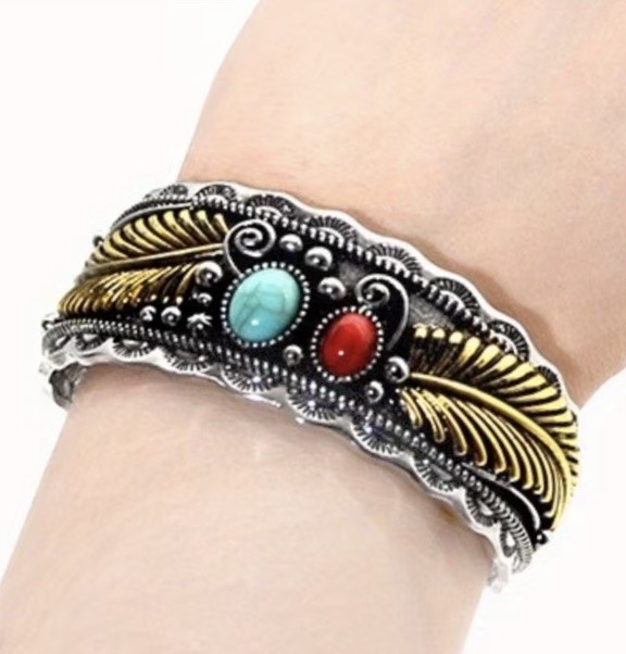 Silvertone Turquoise Tibetan Bracelet Bangle Cuff Jewelry Gift Western Boho gallery