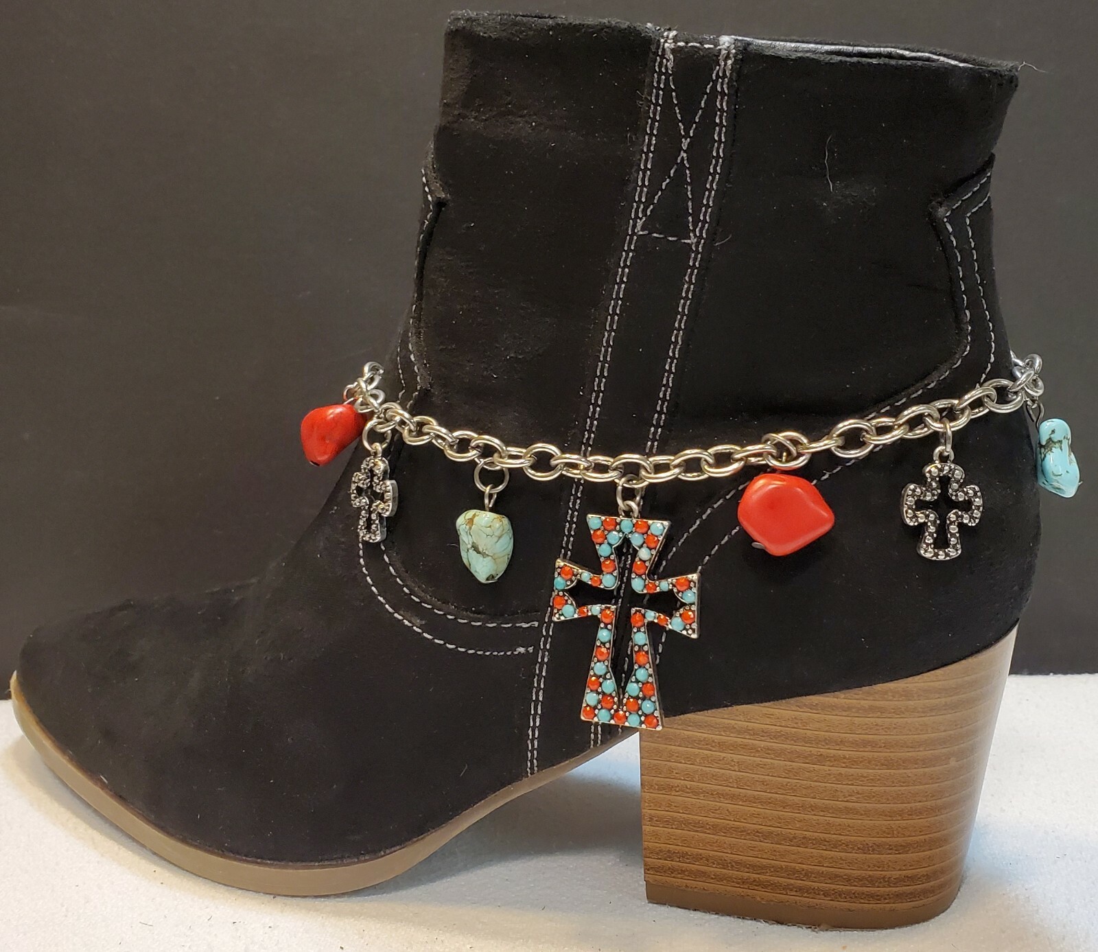 My Style-Adjustable Silver with red and turquoise beads and cross boot charm gallery