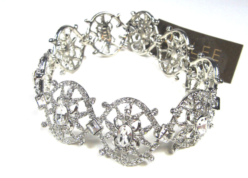 Carolee Lux Silver-Tone Geometric Clear Pave Flex Bracelet NWT $125 gallery