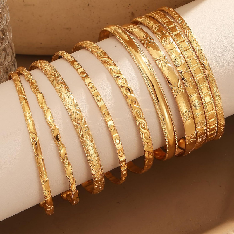 Gold Bangles Bracelets for Women, 14K Gold Plated Multi Layer Stackable Open Bra gallery
