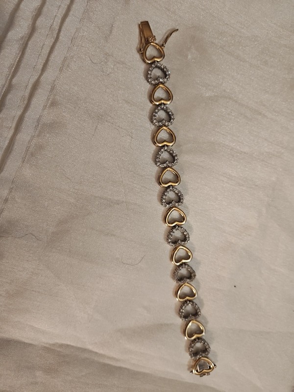 Sterling silver two tone heart cubic zirconia bracelet 7 1/2 " with gold overlay gallery