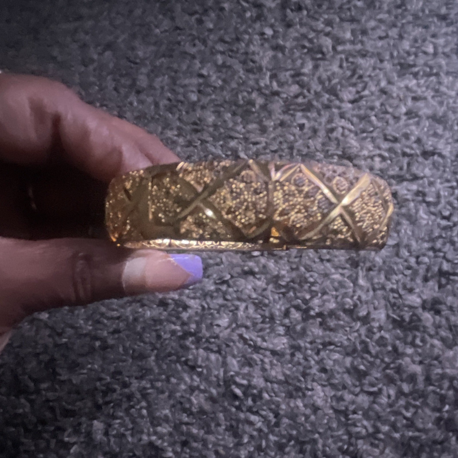 Gold Tone Textured Pattern Metal Bangle Bracelet - No Main or Secondary Stone gallery