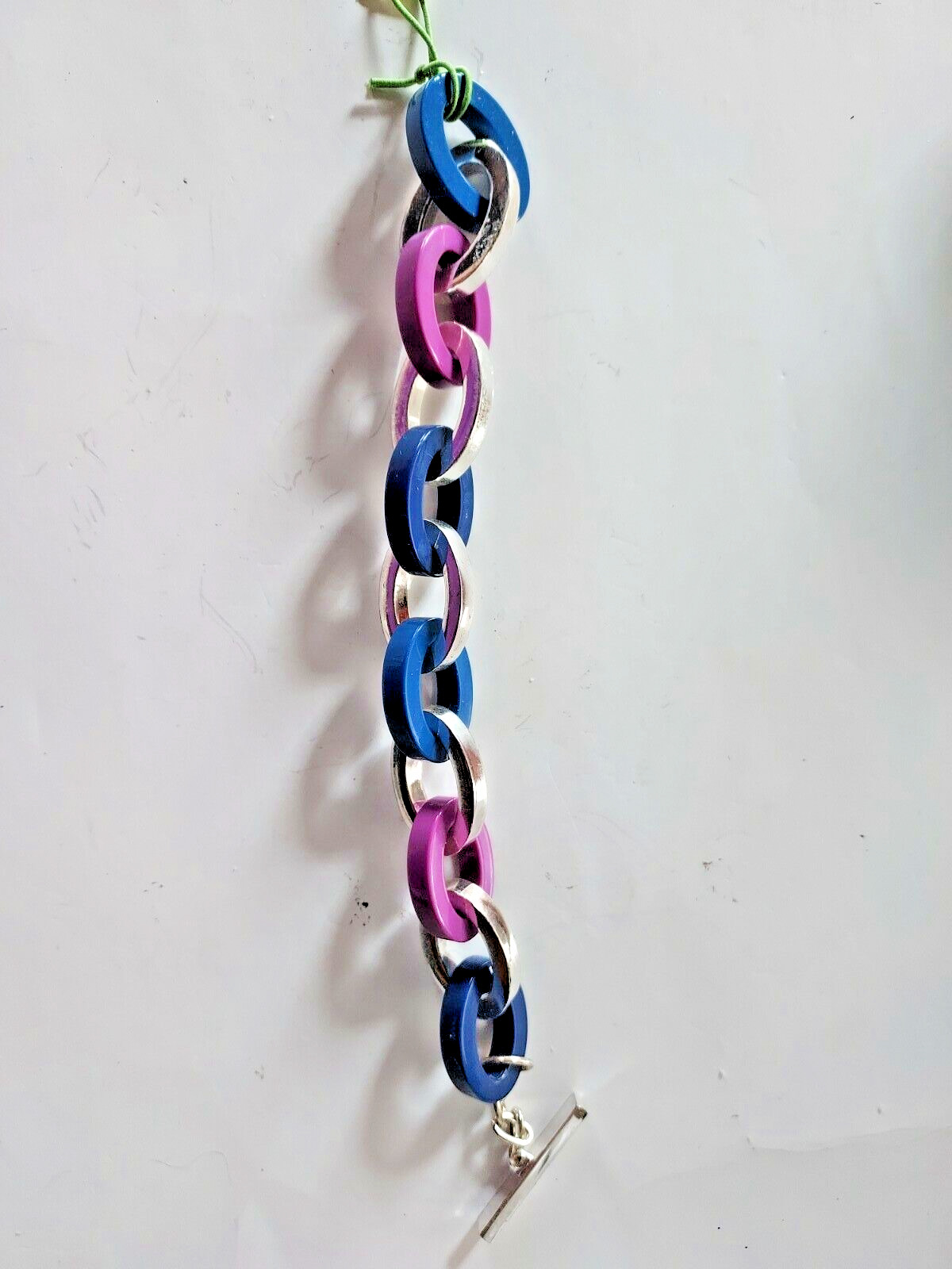 Vera Bradley Chunky Oval Link Navy, Purple and Silver Toggle Bracelet NWT gallery