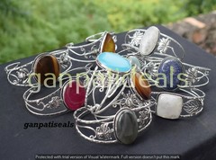 Moonstone & More Gemstone Bangle 5pcs Wholesale Lots 925 Silver Plated Jewelry