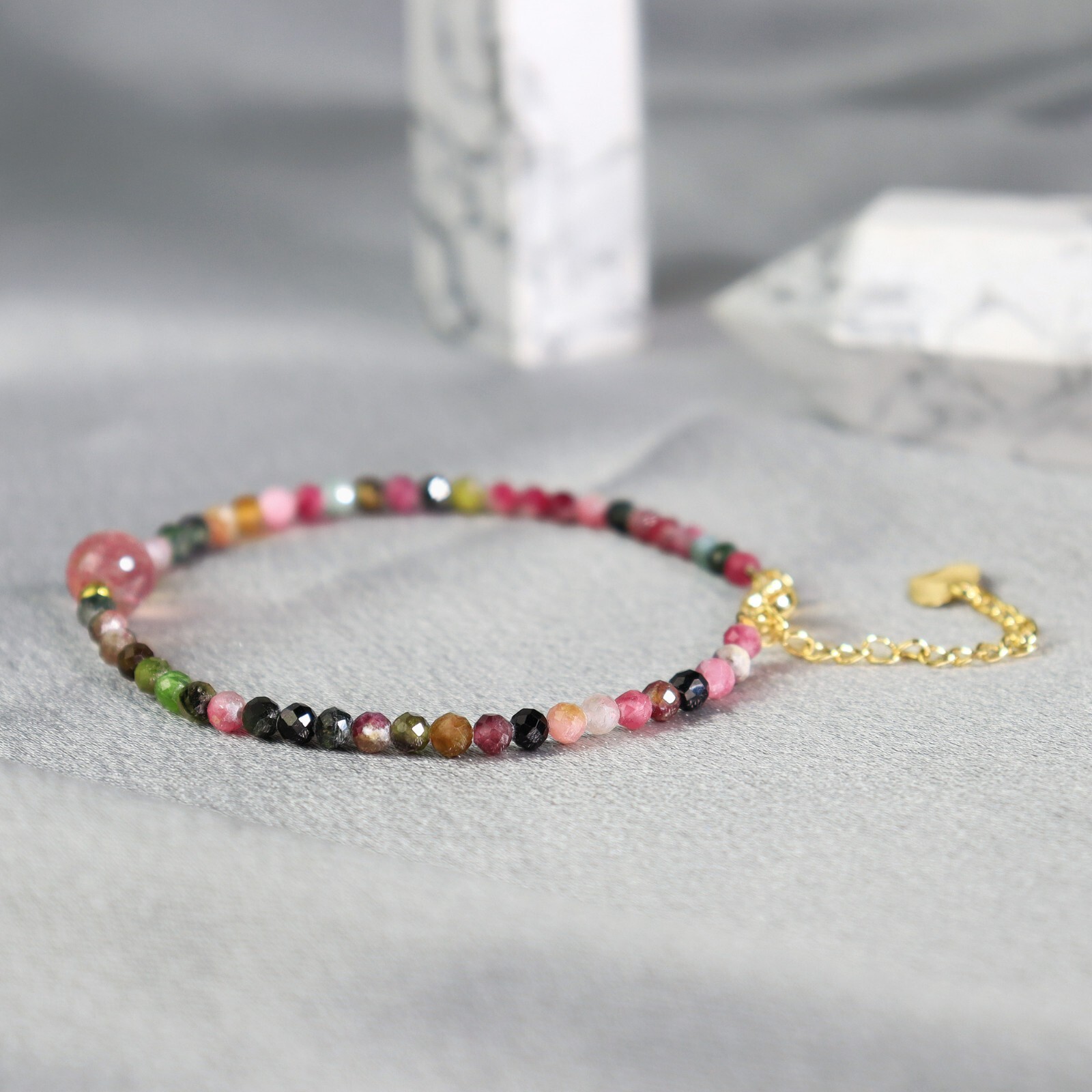 Handmade Tourmaline Faceted Beads Healing Protection Women Minimalist Bracelet gallery