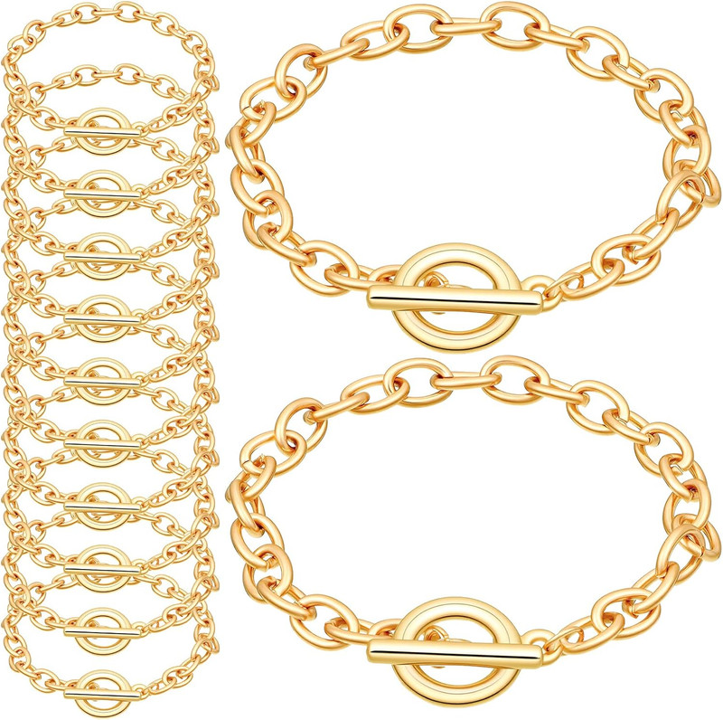 12 PCS Chains Bracelets for Jewelry Making, Gold Stainless Steel Charm Bracelet gallery
