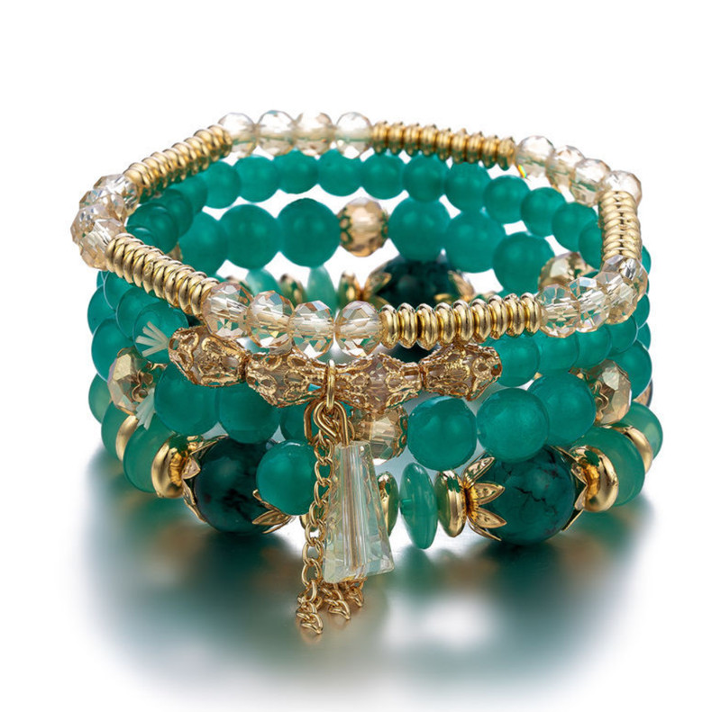 Stack Layering Beads Wrap Bracelet W/ Charms Bohemian Stretch Multi-Color Unisex gallery