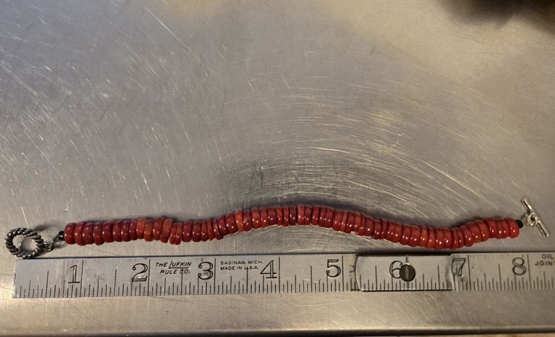 Red Coral Discs Beaded Bracelet 8 Inches gallery