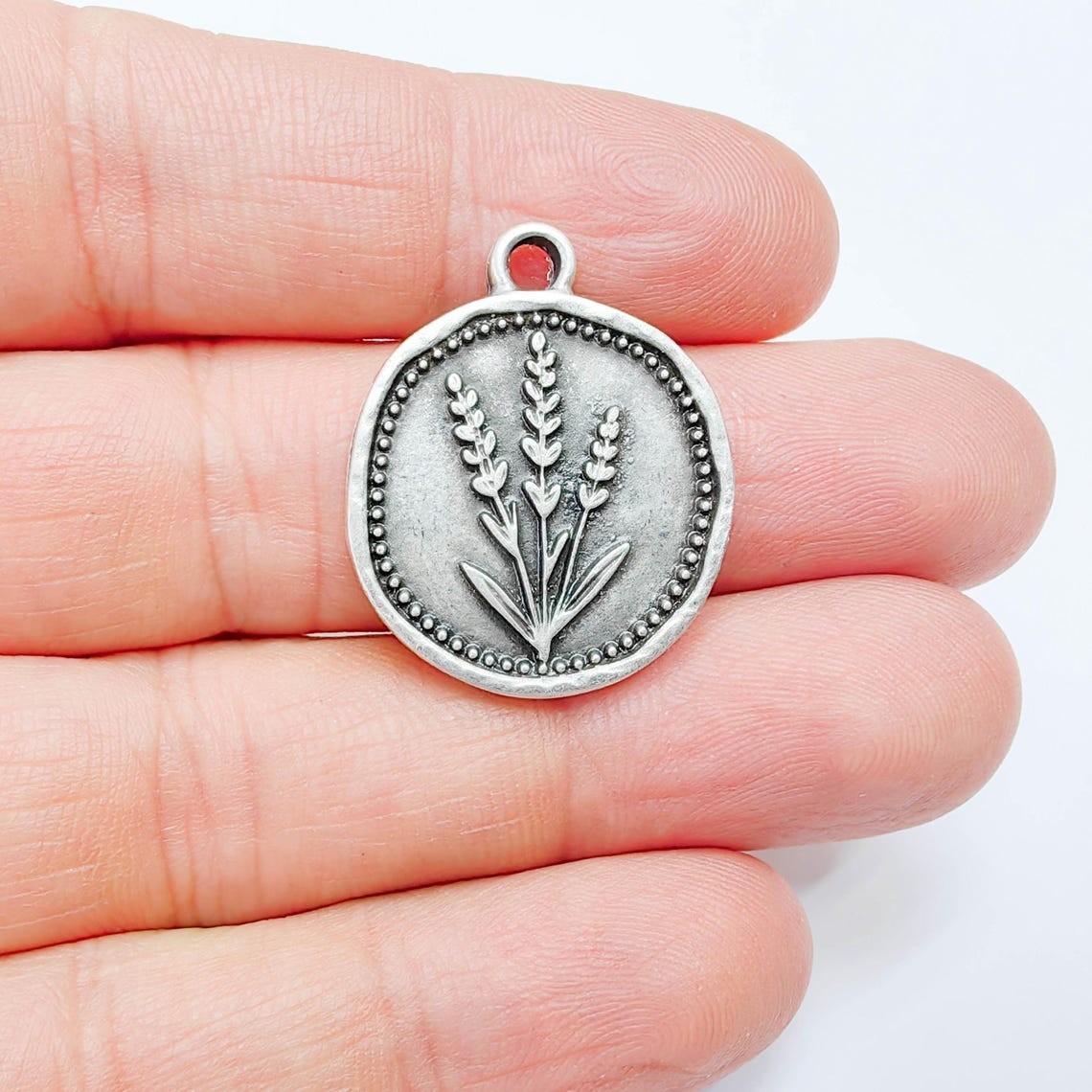 Lavender Charms, Plant Pendant Earring Charms Antique Silver 28x24mm G37767 gallery