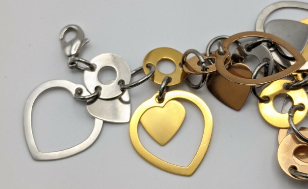 EDFORCE Stainless Steel Double HEART Metal Charm Dangle 7.5" gallery