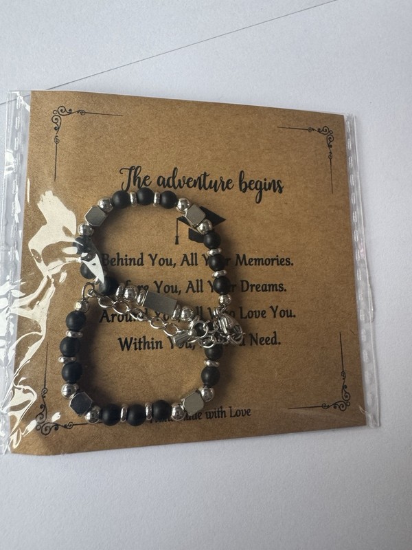 Graduation Bracelet – Black & Silver | “The Adventure Begins” Gift gallery
