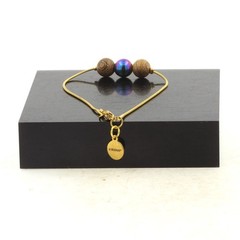 Stones And Minéraux. Bracelet Steel Golden Stainless 1 Pearl Hematite Multico
