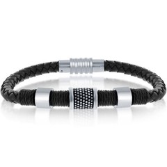Men’s Bracelet Stainless Steel Oxidized Rope Design Leather ST-1622