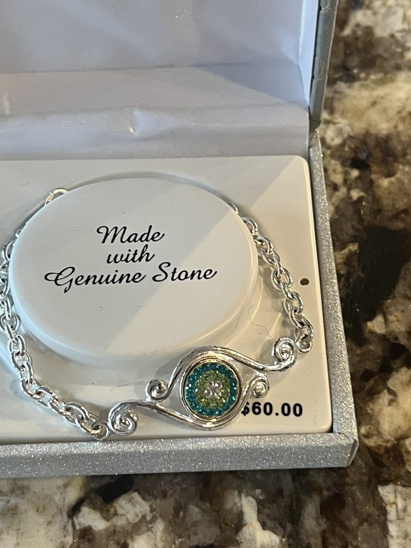 Silver N Stone Fine Jewelry Silver Plated Genuine Stones Green Eye Bracelet gallery