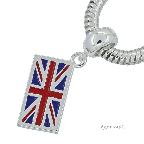 Sterling Silver UK United Kingdom Flag Charm Bead Fit European Bracelet #94043