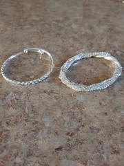 Silver-Tone Twisted Design with Crystals and Textured Bracelet – Set of 2