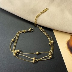 Woman 18k Gold Plated Stainless Steel Triple Layers Beads Balls Chain Bracelet
