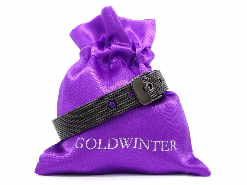 Jet black stainless steel mesh bracelet adjustable for men with purple gift bag gallery