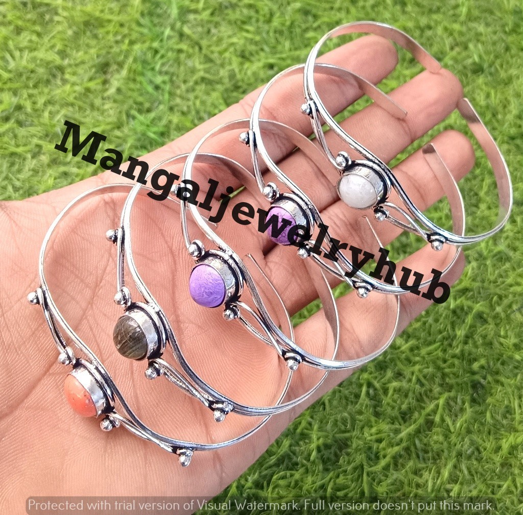 Moonstone & Mix Gemstone Bangles 925 Sterling Silver Plated Fashion Lot Jewelry gallery