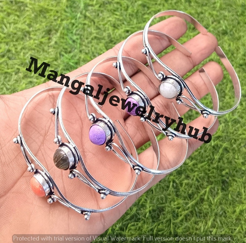 Moonstone & Mix Gemstone Bangles 925 Sterling Silver Plated Fashion Lot Jewelry