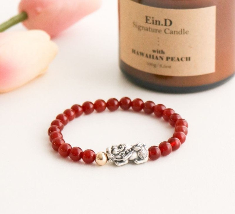 AAA Red Agate Pixiu Bracelet 6mm Gold Bead Natural Stone Lucky Gift Jewelry gallery