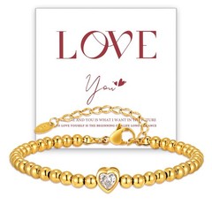 Vnox Cz Heart Beaded Bracelet Stainless Steel Women Valentine Gift 78 Chars