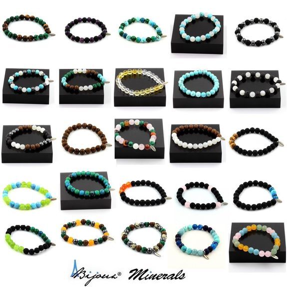 Bracelet Howlite Of USA + Beads Black Onyx Matt + Wood 0 5/16in Made IN France gallery
