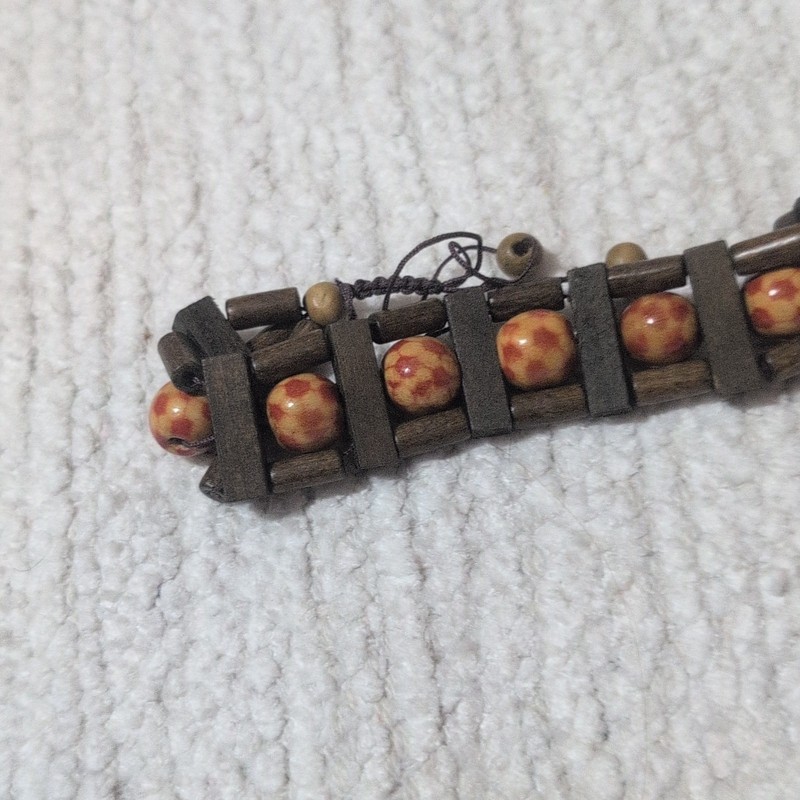 Lot of 3 Wood Beaded Bohemian Bracelets Adjustable Drawstring Cord Flower gallery
