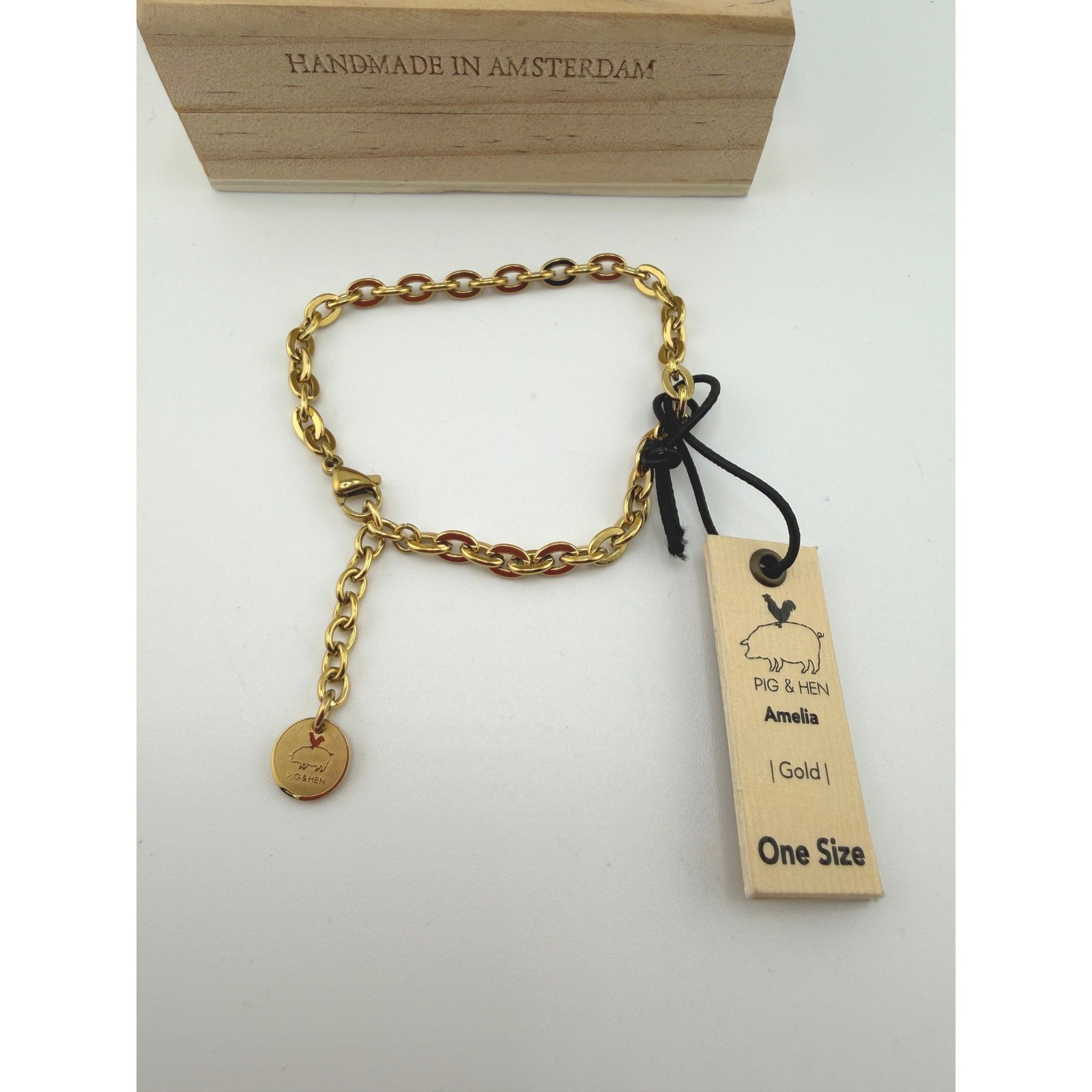 Pig & Hen Amelia Gold Chain Bracelet Handmade in Amsterdam One Size New with Box gallery
