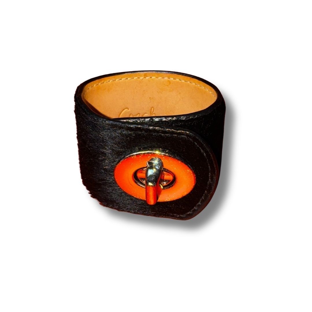 Coach Black Leather Cuff Bracelet Turnlock Closure Jewelry gallery