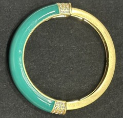Lia Sophia Bracelet Green Enamel Gold Tone Crystal Rhinestones Stretch 7 to 8 in