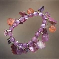 Purple & Pink Glass Stones Stretch Bracelet – Size 7.5” – Fun Color Palette