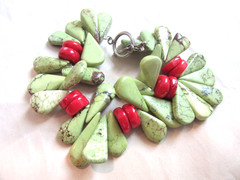 SW design Gaspiete and red coral large beaded bracelet with toggle clasp