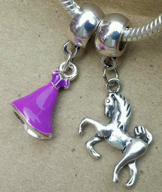 Cartoon Princess Rapunzel Purple Dress Maximus Horse European Dangle Beads Charm gallery