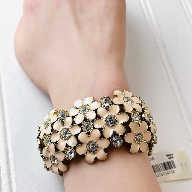 Flower Power Peach Enamel & Crystal Flower Stretch Bracelet - Size 7-8” -Macy’s gallery