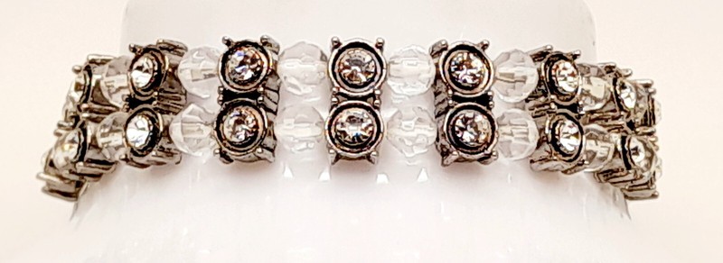 Boho Double Row clear bead Stretch Bracelet With in Antique Silver clear crystal gallery