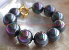 Boutique 8/10/12/14mm Rainbow BLack Round South Sea Shell Pearl Beads Bracelet
