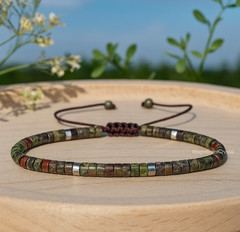 Bloodstone Bracelet Tube Bead Stone Jewelry Healing Energy Women Men Gifts