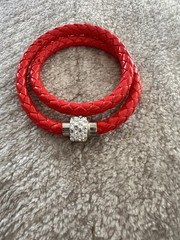 Double Wrap Leather Type Red Bracelet Magnetic Closure One Size Fits Most