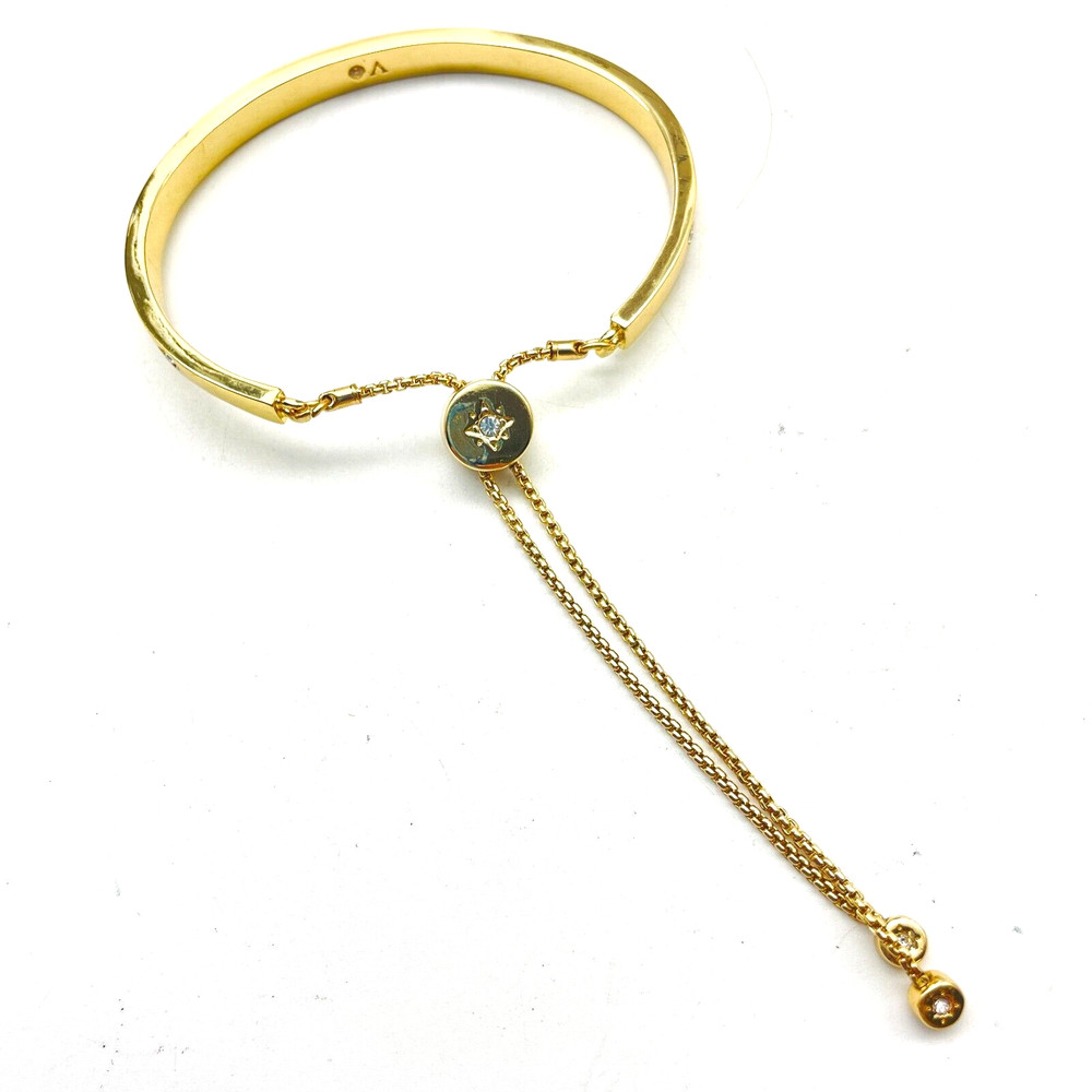 VO Rhinestone Slide Bracelet Gold Tone Adjustable Lariat Bling Sparkle Holiday
