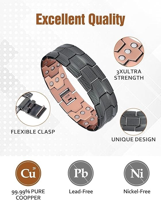 3X Ultra Strength Magnetic Black Copper Men Bracelet Vintage Therapy Energy Heal gallery