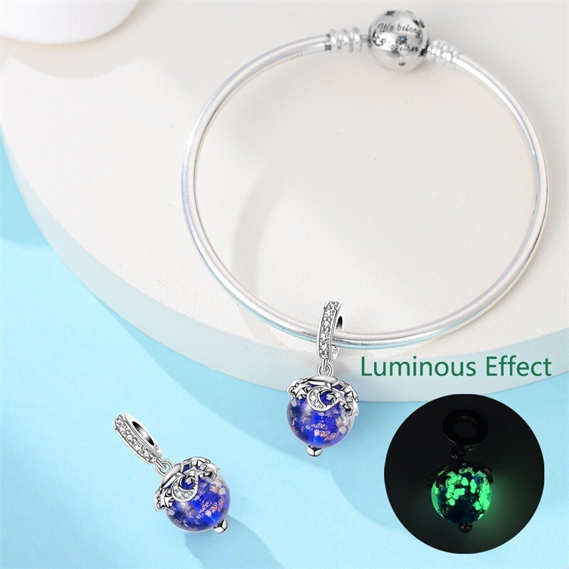 KUNSIR 925 Sterling Silver Charm Star Moon Glow Pendant For Bracelet Dangle DIY gallery
