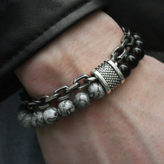 Natural Map Stone Men’s Women Beaded Bracelets Stainless Steel Jewelry Tiger Eye